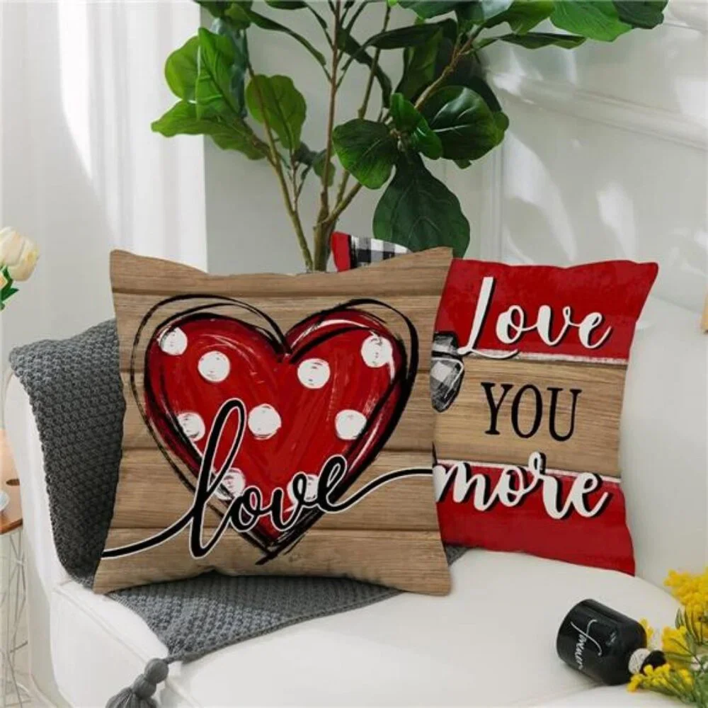 Valentine's Day Love You More Hugs and Kisses Throw Pillow Covers 18x18